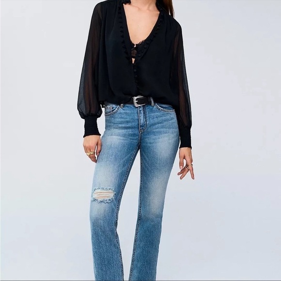 ANTHROPOLOGIE Pilcro Ripped Flare Jean Distressed Blue Plus Size 32 Tall NWT - Picture 9 of 15